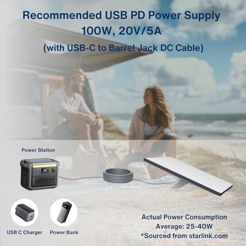 DC to USB-C Power Cable for Starlink Mini 2M/6.5FT, Support PD 100W 20V/5A Input, 19AWG Cord & Waterproof Barrel Jack, Compatible with USB-C PD Power Bank Charger Power Supply - size: 2M/6.5FT