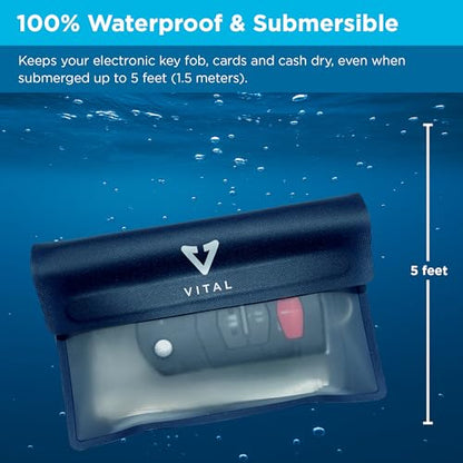 VITAL Waterproof Wallet for Swimming - Small Waterproof Key Holder Pouch - Submersible, Floating, Rain & Water Proof Surfing Car Key Fob Case Dry Bag with Wrist Ankle Strap