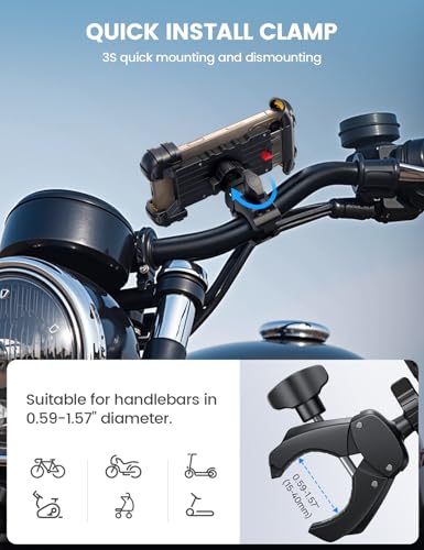 Lamicall Bike Phone Holder Mount - Motorcycle Handlebar Phone Mount Clamp, One Hand Operation ATV Scooter Phone Clip for iPhone 15/14 Pro Max/X/XS, Galaxy S10 and 4.7"- 6.8" Cellphone - Yellow - color: Yellow