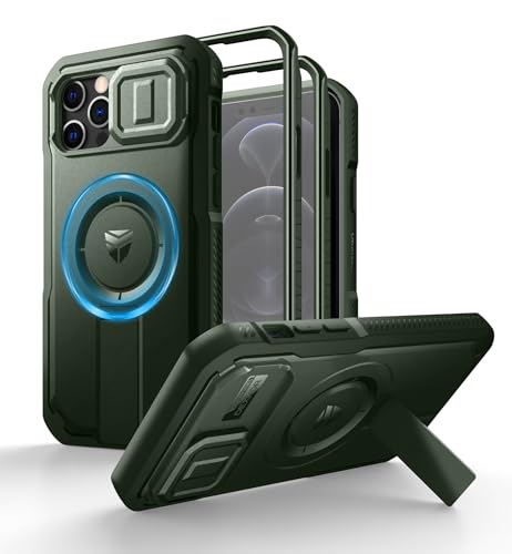Dexnor for iPhone 12 & iPhone 12 Pro Case with Slide Camera Cover & Adjustable Kickstand &Built-in Screen Protector,Magsafe Rugged Shockproof Bumper Cases Heavy-Duty Protective Cover,Army Green - color: Army Green, size: IPhone 12&12 Pro
