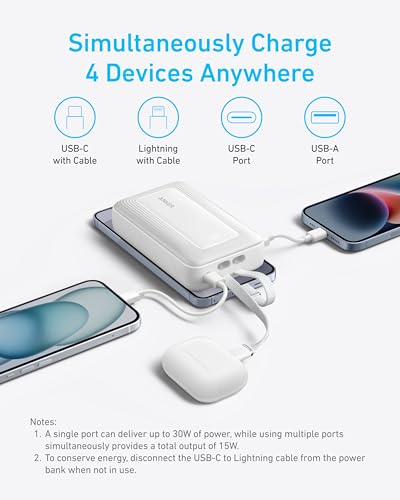 Anker Power Bank,20,000mAh 30W Portable Charger,USB-C and Lightning Cables - color: Black