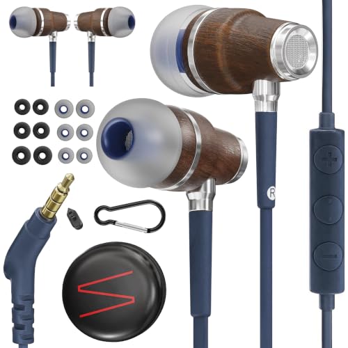 Symphonized Premium Wooden Wired Earbuds with Microphone (Aux 3.5mm Jack) - color: Harbor Blue, style: 3.5mm Aux