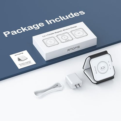 3 in 1 Wireless Charging Station for Apple,Foldable Magnetic Travel Charger - color: moon white