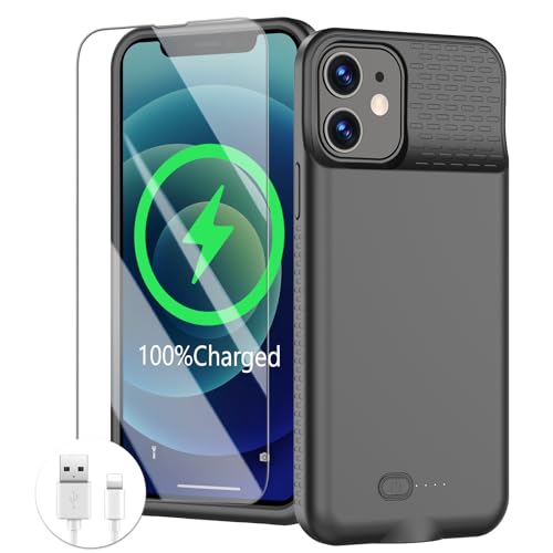 GIN FOXI Battery Case for iPhone 12/12Pro, Charging Case Rechargeable 8500mAh Battery Pack Ultra-Slim Anti-Fall Protection Charger Cover Extended Juice Box for 12Pro/12 (6.1 inch) Black - size: 12/12 Pro