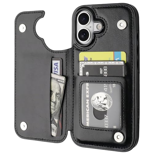 ONETOP for iPhone 17 Wallet Case with Credit Card Holder,Black | Kickstand,ID/Cash Holder,Case Wallet with Card Slots,Double Magnetic Clasp,Durable PU Leather Shockproof Cover for Women Men - color: Black