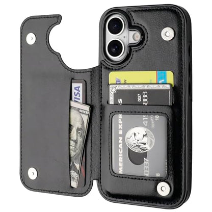 ONETOP for iPhone 17 Wallet Case with Credit Card Holder,Black | Kickstand,ID/Cash Holder,Case Wallet with Card Slots,Double Magnetic Clasp,Durable PU Leather Shockproof Cover for Women Men - color: Black