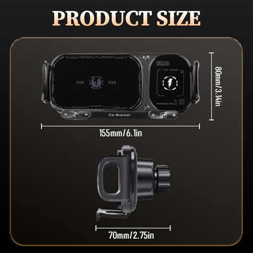 Wireless Charging Rotating Car Mount, High Intelligent 2 in 1 Auto Rotating Phone Holder, One-Click Rotation & Clamping,Car Charger Fast Charging,Universal Phone Holder for Smartphone/Pad (Black)