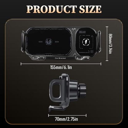 Wireless Charging Rotating Car Mount, High Intelligent 2 in 1 Auto Rotating Phone Holder, One-Click Rotation & Clamping,Car Charger Fast Charging,Universal Phone Holder for Smartphone/Pad (Black)