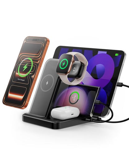 Intoval 5-in-1 Charging Station, for iPhones 17/17 Pro/17 Pro Max and Androids, iPad Pro/Air/Mini, Apple Watch 11/Ultra 3/Ultra 2/Ultra/10/9/8/7/SE, Wireless Charging Dock for Multiple Devices (Black)