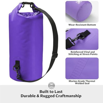STOVER 5/10/25/30/40L Waterproof Dry Bag, Medium Lightweight Roll Top Dry Bag Backpack w/Waterproof Phone Case, Kayaking, Travel, Hiking, Fishing, Tubing, Camping, the Beach, Men/Women (Purple) - color: 5/10l Purple, size: 10L