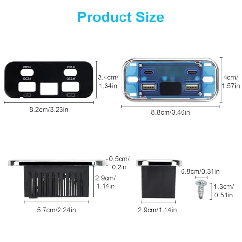 Linkstyle 12V USB Outlet Panel, 4-Port Car Charger with Dual 20W PD USB-C & Dual 18W QC3.0 Ports, Built-in Voltmeter, 12V/24V RV Charging Panel for Camper Travel Trailer - color: 1PCS