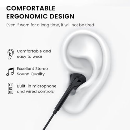 MOSWAG Wired Earbuds, 3.5mm Jack in-Ear Headphones with Microphone Volume Control Clear Calls Suitable for iPhone, iPad, Samsung, Computer, Laptop, School Students, Black - color: Black, size: 1 pack