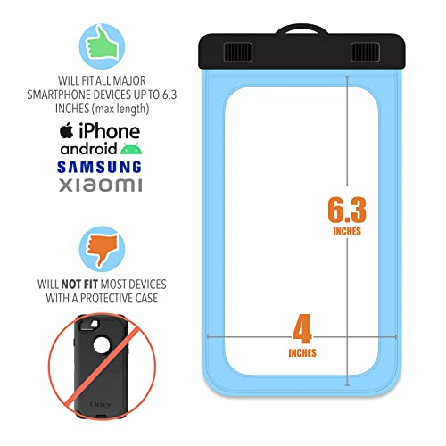 Cruise On Lanyards Waterproof Phone Pouch Dry Case w/Touch Screen for iPhone 15 14 13 12 11 Pro Max XS, Samsung S22+, Pixel 7, Fits Up to 6.5” Screen, Large Floating Holder (2-Pack) Blue