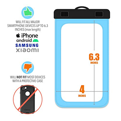 Cruise On Lanyards Waterproof Phone Pouch Dry Case w/Touch Screen for iPhone 15 14 13 12 11 Pro Max XS, Samsung S22+, Pixel 7, Fits Up to 6.5” Screen, Large Floating Holder (2-Pack) Blue