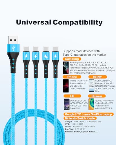 SIQIWO Multi USB C Cable Fast Charging 4FT/2 Pack, 4 in 1 Charger Cord - color: Blue