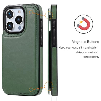 Wallet Case for iPhone 15 pro max, Slim Protective case with Card Holder,Premium PU Leather Kickstand Card Slots Case with Double Magnetic Clasp for iPhone 15 promax (6.7")-Grass Green - color: Grass Green