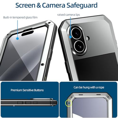 Compatiable with iPhone 17 Case,360 Full Body Protective Cover Heavy Duty Shockproof [Tough Armour] Aluminum Alloy Metal Case with Silicone Built-in Screen Protector - Silver - color: Silver
