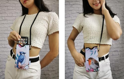 Tainada Neoprene Neck Cell Phone Pouch w/Crossbody Strap (Birds & Flowers) - color: Birds & Flowers