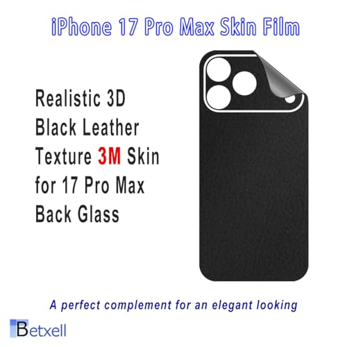 for iPhone 17 PRO MAX Skin 3M Black Leather Texture Back Glass Film Protective(Leather)