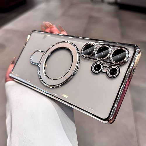 LXK Magnetic for Samsung Galaxy S26 Ultra Case with Stand, Compatible with MagSafe, with Camera Protector, Clear Luxury Military-Grade Drop Protection iPhone Case for Galaxy S26 Ultra 6.9" Silver - color: Silver