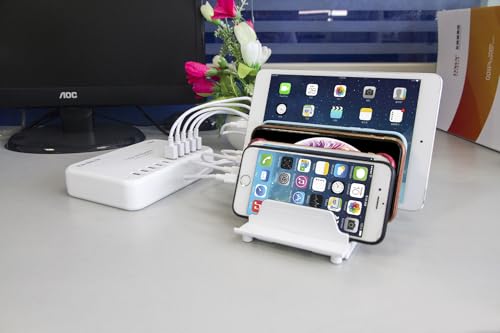 Adjustable Universal Cell Phone Dock Stand Holder, Tablet Organizer Multi Device Desktop Stand for iPhone Samsung Galaxy Google Nexus Kindle - No Charging Port (White) - color: White