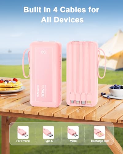 Portable Charger 27000mAh 30W Fast Charging Power Bank - color: Pink, size: 27000Mah