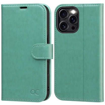 OCASE Compatible with iPhone 16 Pro Wallet Case, PU Leather Flip Folio Case with Card Holders RFID Blocking Kickstand [Shockproof TPU Inner Shell] Phone Cover 6.3 Inch 2024, Green - color: Green