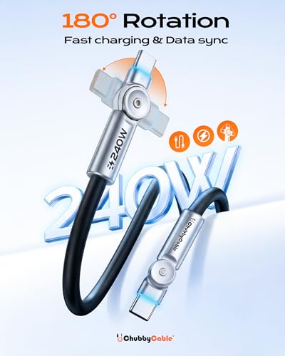 chubbycable RotateX 240W 180° Rotating USB C to USB C Cable, Black, 6.6ft - color: Black, size: 6.6ft (2m)