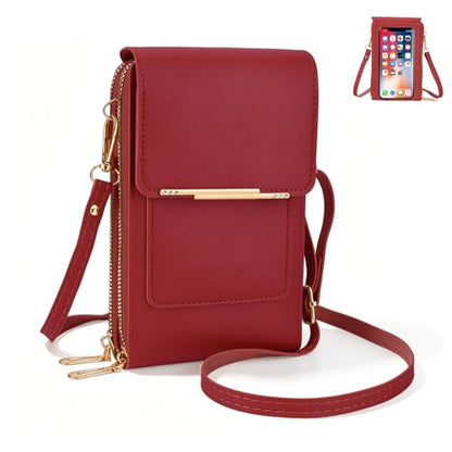 Touchscreen Phone Crossbody Bag,Touch Screen Crossbody Phone Purse,Touchscreen Crossbody Phone Wallet,Compact and Portable - color: Red