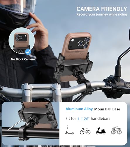 Kewig Motorcycle Phone Mount with Aluminum Alloy Mounting Base