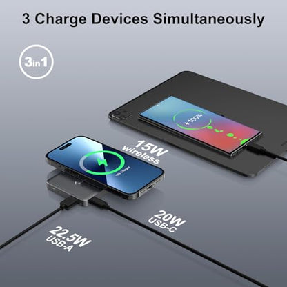 SIXTHGU Magnetic Power Bank for Magsafe, 10000mAh Wireless Portable Charger with Stand[Alloy Made], 22.5W Fast Charging, PowerMag for iPhone 17/16/15/14/13/12 Pro/Pro Max/Plus/Mini, Titanium