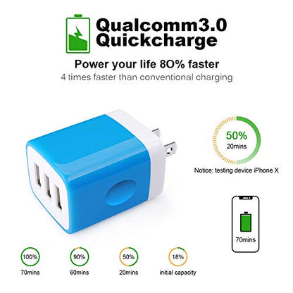 Wall Charger Adapter, USB Cubes,3Pack Universal Travel 3.1A Muti Port Plug - color: 3Pack-Blue