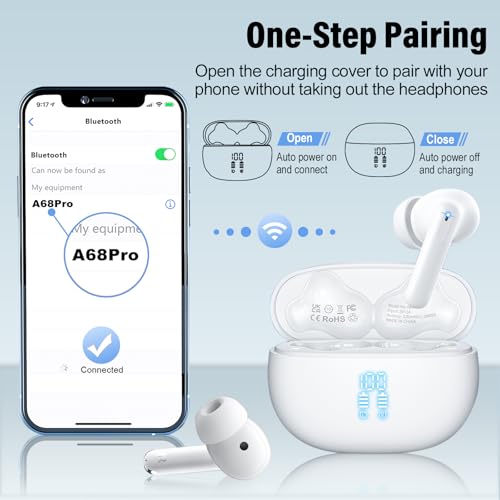 Wireless Earbuds, Bluetooth 5.4 Headphones Bass Stereo/Clear Calls, Ivory - color: AI-Ivory