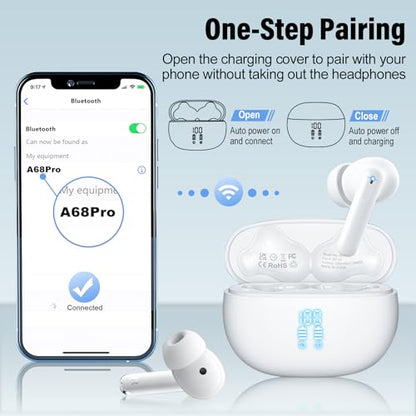 Wireless Earbuds, Bluetooth 5.4 Headphones Bass Stereo/Clear Calls, Ivory - color: AI-Ivory