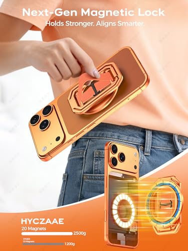 Ultra-Light & Durable Aluminum Phone Grip Stand for MagSafe, Finger Strap - color: Sunset Orange (All-Aluminum)