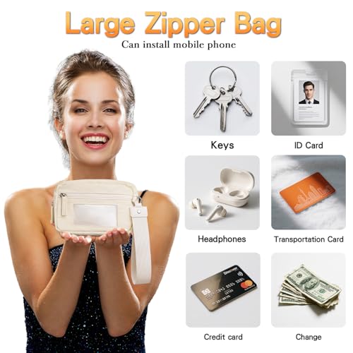 Save Girls Phone Lanyard with Wallet, 2 Pcs-Clip & Go Phone Strap Crossbody with Zippered Pouch & Wrist Lanyard-1 Pad, Universal Cellphone Strap Adjustable Neck Crossbody for Women (Beige) - color: Big Bag Phone Strap-beige