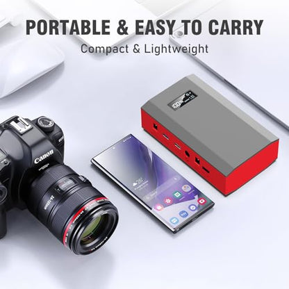 Portable Power Bank with AC Outlet, 65W 110V Portable Laptop Charger Backup - color: Red Grey