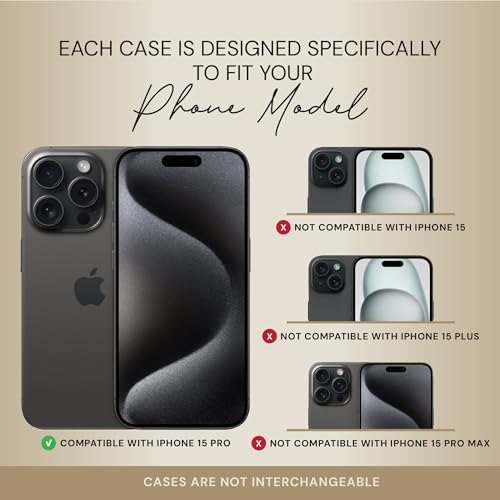 Bandolier Hailey Leather Crossbody Phone Case iPhone 15 Pro - Black/Pwt | Crossbody leather phone case. Built-in wallet w/ snap-closure. Adjustable & removable leather strap. Phone drop protection. - color: Black/Pewter, size: iPhone 15 Pro