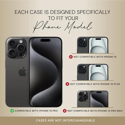 Bandolier Hailey Leather Crossbody Phone Case iPhone 15 Pro - Black/Pwt | Crossbody leather phone case. Built-in wallet w/ snap-closure. Adjustable & removable leather strap. Phone drop protection. - color: Black/Pewter, size: iPhone 15 Pro