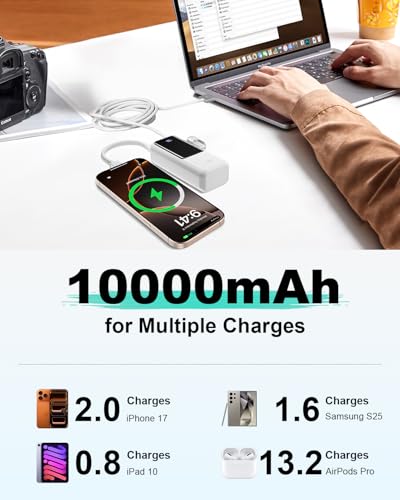 Mini Portable Charger 10000mAh 22.5W PD Small Power Bank Fast Charging - color: White
