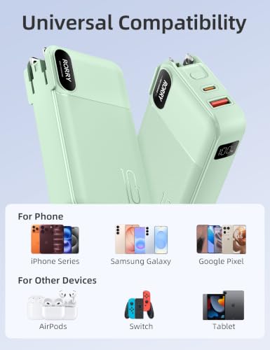RORRY Portable Charger 3 in 1 with Wall Plug 10000mAh Power Bank for iPhone - color: Green