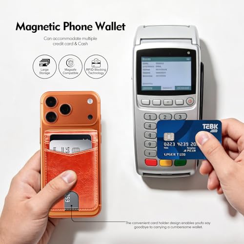 RFID Blocking MagSafe Wallet Stand with Card Holder,5 Card Slots & ID Window,PU Leather Magnetic Phone Adjustable Kickstand for iPhone 12/13/14/15/16/17 Pro Max & Air Plus Series,Orange - color: Orange, style: Stand Wallet