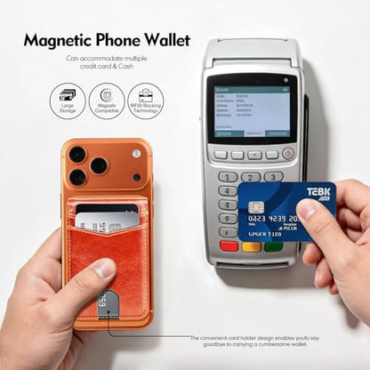 RFID Blocking MagSafe Wallet Stand with Card Holder,5 Card Slots & ID Window,PU Leather Magnetic Phone Adjustable Kickstand for iPhone 12/13/14/15/16/17 Pro Max & Air Plus Series,Orange - color: Orange, style: Stand Wallet