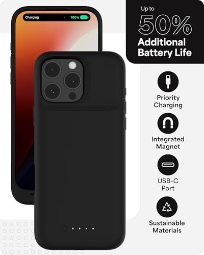 Mophie Juice Pack Battery Case for iPhone 16 Pro Max - Slim Charging Case, Magnetic Back for Wallets & Mounts, +50% Extra Battery Life, Enhanced 6-Foot Drop Protection, Sustainable Material, Black - size: iPhone 16 Pro Max