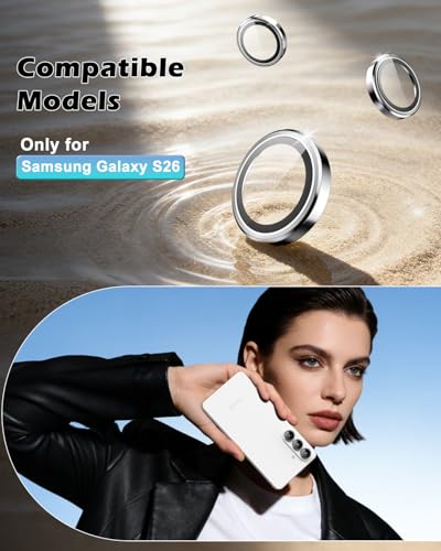 CloudValley for Samsung Galaxy S26 Camera Lens Protector, 9H Tempered Glass + Aluminum Alloy Lens Protective Ring Ultra-HD Tempered Glass Cover,Silver - color: Silver