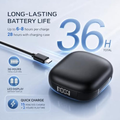 Open Ear Headphones, NEW Over Ear Earbuds with 4 ENC Noise-Canceling Mic - color: A-Light Black