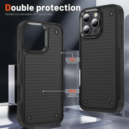 Designed for iPhone 16 Pro Max Case 2 in 1 Gift Militay Grade Drop Protective Rugged Heavy Duty Cover Shockproof Case for iPhone 16 Pro Max Phone Case for Women Men Boy Girl (Black) - color: Black