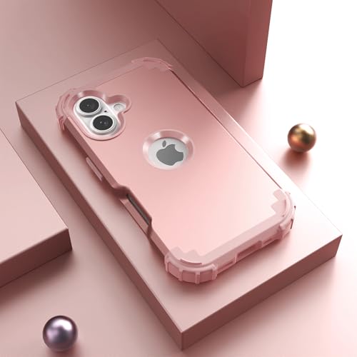 IDweel for iPhone 17 Case with Screen Protector for Women, 3 in 1 Shockproof Slim Fit Hybrid Heavy Duty Hard PC Cover Soft Silicone Bumper Full Body Anti-Fingerprint Case, Rose Gold - color: Rose Gold