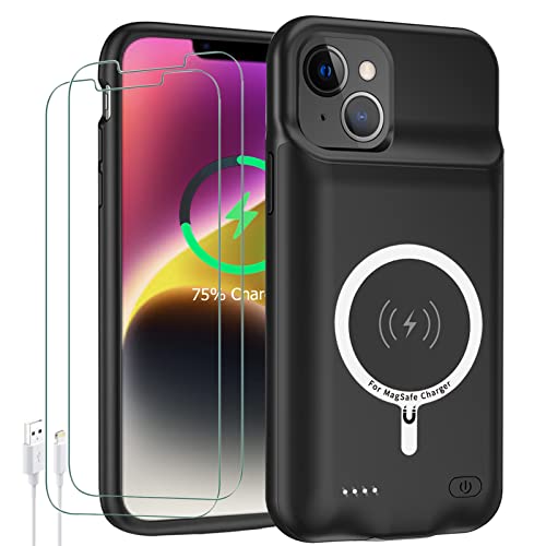 Battery Case for iPhone 14, Upgraded10000mAh High Capacity Rechargeable Portable Protective Extended Charger Case Wireless Charging Compatible with iPhone 14 (6.1 inch) Charging Cover& Carplay (Black) - size: iPhone 14 (6.1 inch)