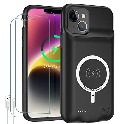 Battery Case for iPhone 14, Upgraded10000mAh High Capacity Rechargeable Portable Protective Extended Charger Case Wireless Charging Compatible with iPhone 14 (6.1 inch) Charging Cover& Carplay (Black) - size: iPhone 14 (6.1 inch)